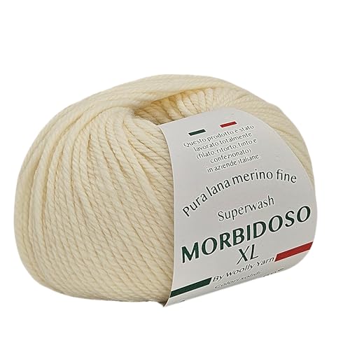 Morbidoso XL Strickgarn aus 100% Merinowolle, einlaufsicher, zum Häkeln und Stricken, Babywolle, einfarbige Farben, 50 g, 100 m, für Decken und Kleidung (Creme 12) von Generic