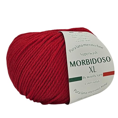 Morbidoso XL Strickgarn aus 100% Merinowolle, einlaufsicher, zum Häkeln und Stricken, Babywolle einfarbig, 50 g / 100 Meter, für Decken und Kleidung (Rot 118) von Generic