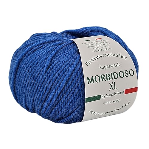 Morbidoso XL Strickgarn aus 100% Merinowolle, einlaufsicher, zum Häkeln und Stricken, Babywolle einfarbig, 50 g / 100 Meter, für Decken und Kleidung (Royal Blau 707) von Generic