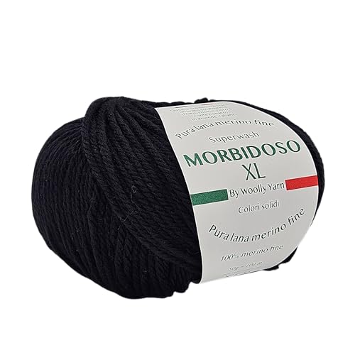 Morbidoso XL Strickgarn aus 100% Merinowolle, einlaufsicher, zum Häkeln und Stricken, Babywolle einfarbig, 50 g / 100 m für Decken und Kleidung (Schwarz 150) von Generic