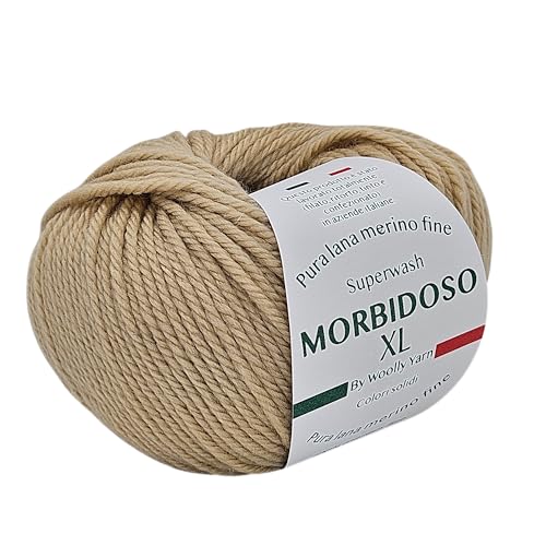 Morbidoso XL Strickgarn aus 100% Merinowolle, einlaufsicher, zum Häkeln und Stricken, Babywolle einfarbig, 50 g 100 m für Decken und Kleidung (Beige 1216) von Generic