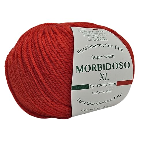 Morbidoso XL Strickgarn aus 100% Merinowolle, einlaufsicher, zum Häkeln und Stricken, Babywolle einfarbig, 50 g 100 m für Decken und Kleidung (Rot Orange 1664) von Generic