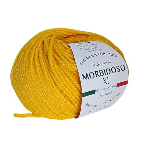 Morbidoso XL Strickgarn aus 100% Merinowolle, einlaufsicher, zum Häkeln und Stricken, Babywolle einfarbig, 50g 100m für Decken und Kleidung (Gelb 957) von Generic