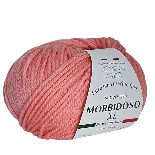 Morbidoso XL Strickgarn aus 100% Merinowolle zum Häkeln und Stricken, Babywolle einfarbig, 50 g 100 m für Decken und Kleidung (Lachs Rosa 1624) von Generic