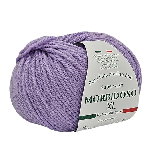 Morbidoso XL Wollknäuel aus 100% einlauffreier Merinowolle zum Häkeln und Stricken, Babywolle einfarbig, 50 g 100m für Decken und Kleidung (Lila Dunkel 715) von Generic