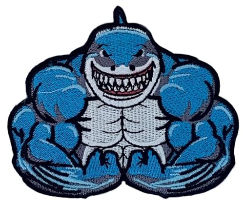 Muscle Shark Patch (8,4 cm) Aufbügel/Aufnäher, tolle weiße Gym Sport MMA BJJ Matte Shark Patches Geschenk Patches von Generic