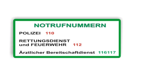 NOTRUFNUMMERN Aufkleber für Deutschland Notruf Nummer Aufkleber (RP42/2) (19cm x 7 cm) von Generic