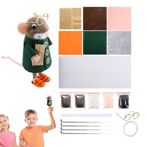 Nadel -Filzen -Kit -Tiere - Erwachsene Filztierset,Mäuse Anfänger Wolle Filznadel Felting Starter Kit mit Vorräten und Anweisungen | Nadel -Filzung Mäuse, für Handwerk von Generic