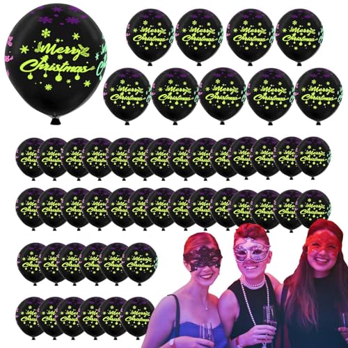 Neon leuchtende Luftballons, im Dunkeln leuchtende Luftballons,Fluoreszierende Luftballons Latex 50 Stück Neonballons - Schneeflocken-Leuchtballons, Elch-Schwarzlicht-Weihnachtsdekoration für Hochzeit von Generic