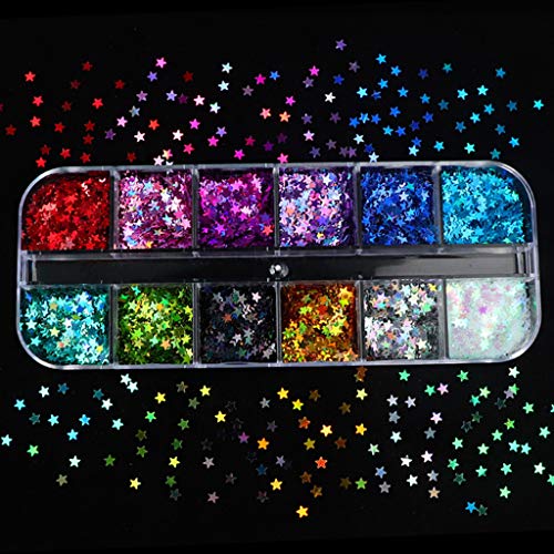 Newwyt 12 Gitter/Box Sternform Fluoreszierende Pailletten holografische Glitzerflocken leuchten im Dunkeln DIY Harzform Epoxidfüllung 10# PE von Generic