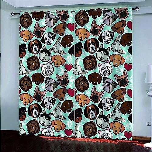 Ösen Gardinen Tierischer Hund 3D Verdunkelungsvorhang Vorhang Blickdicht Wärmeisolierung Gardine Polyester Kinderzimmer Schlafzimmer Curtains Blickdicht 2Er Set 220 X 215 cm -2B4D+K6A von Generic