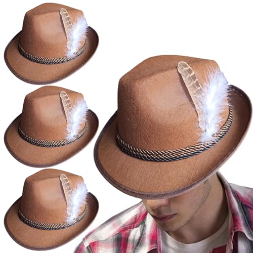 Oktoberfest Hut 3pcs gefiederter Fedora Hut weich dekorative Oktoberfesthüte für Männer & Frauen Retro Oktro Oktroberfest Dekorationen für Karneval, Partykleid, Rollenspiel und Cosplay (Dark Brown) von Generic