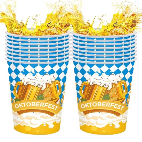 Oktoberfest Versammlungsbedarf, Oktoberfest Geschirr | 24-teiliges Sammelgeschirr-Set, Bayrisches Oktoberfest Zubehör mit blau-weißer Fahne von Generic