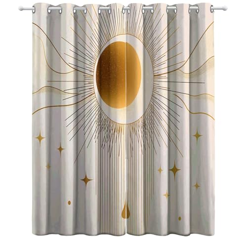 Orange Farbe Vorhang, Linien Sonne mond Druck Gardinen mit Ösen Verdunkelungsvorhang, Wohnzimmer Schlafzimmer Kinderzimmer Blickdichte vorhänge, H214 x B91.5 cm (2er Pack) von Generic