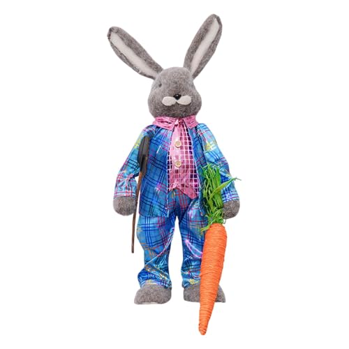 Osterhase Puppe Desk Ornament Home Decor Tier Figur für Veranda Balkon Schlafzimmer, Blaue Kleidung Tragen von Generic