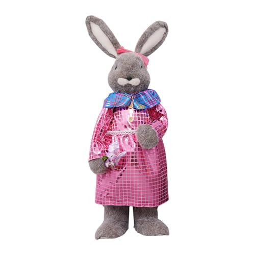 Osterhase Puppe Desk Ornament Home Decor Tier Figur für Veranda Balkon Schlafzimmer, Rosa Kleidung Tragen von Generic