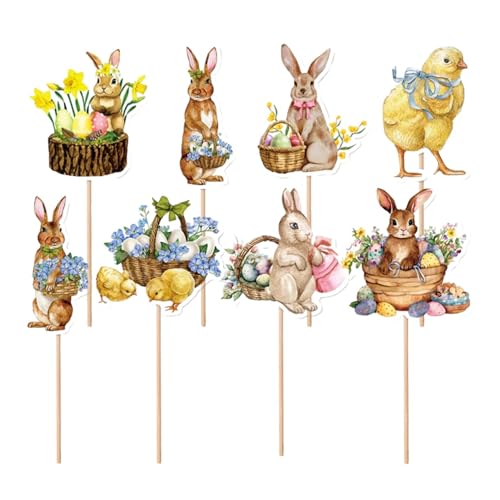 Ostern Cupcake Topper, 8 Stück Papier Cupcake Topper, Vielseitige Cupcake Toppers mit Osterhase, entzückende -Cupcake-Topper für Ostern Cupcake für Zuhause von Generic