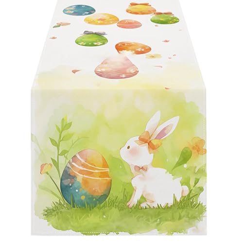 Ostern Tischläufer Leinen Bunny Print Home Tischdecke Urlaub Party Tischdekoration Tischdecke Matte A KzQ889 (C, 183x33CM) von Generic