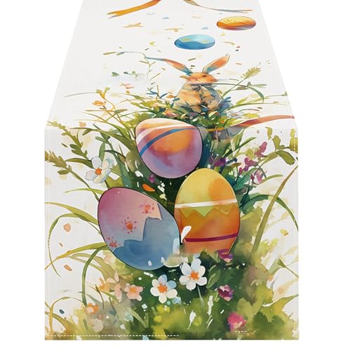 Ostern Tischläufer Leinen Bunny Print Home Tischdecke Urlaub Party Tischdekoration Tischdecke Matte D KzQ887 (A, 183x33CM) von Generic