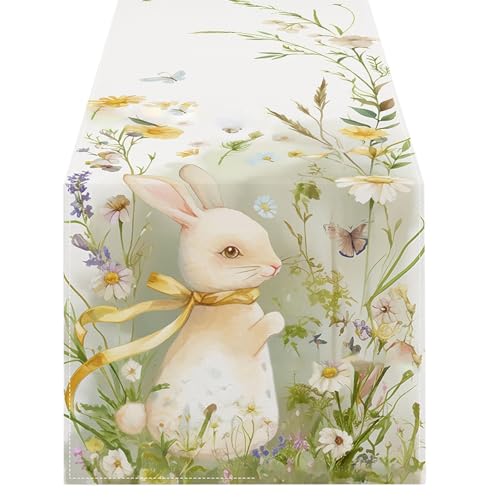 Ostern Tischläufer Leinen Bunny Print Home Tischdecke Urlaub Party Tischdekoration Tischdecke Matte E KzQ888 (C, 183x33CM) von Generic