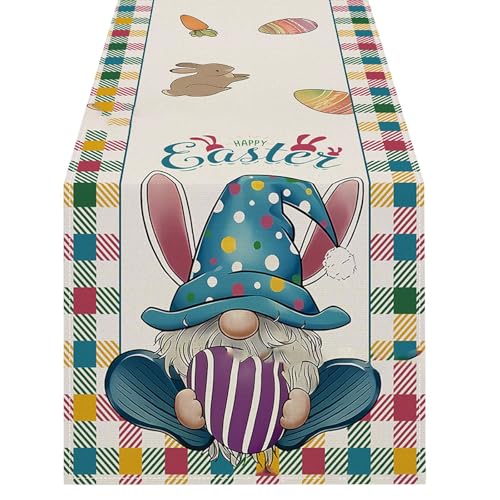 Ostern Tischläufer Leinen Bunny Print Home Tischdecke Urlaub Party Tischdekoration Tischdecke Matte H KzQ882 (B, 183x33CM) von Generic