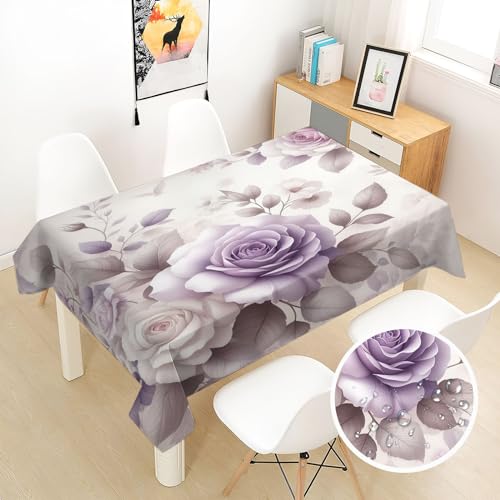 PICUAL Abwaschbare Tischdecke 2 Stück Lila Blumenmuster 140x220 cm Tischdecken Wasserabweisend Fleckschutz Pflegeleicht Polyester mit Lotuseffekt für Wohnzimmer Esszimmer Balkon und Garten von Generic