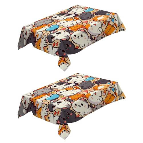 PICUAL Tischdecke Fleckschutz Abwaschbar Cartoon-Katze 140x180 cm Tischwäsche Wasserdicht Tischtuch 2 Stück Rechteckige Abwischbare Wachstuchtischdecke für Esszimmer Garten Hochzeiten von Generic