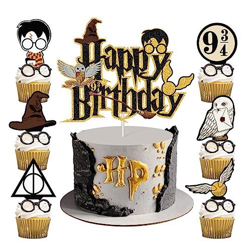 POLDE Glitter Magier Kuchen Deko, Magical Wizard Kuchen Deko, Zauberer Happy Birthday Cake Topper Cupcake Deko, Magier Geburtstag kuchen deko, Magische Film Kindergeburtstage(25 Stück) von Generic