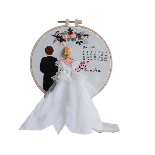 Paar Stickerset, Stickerei Hochzeitskit | Valentinstag Punch Nadel Set | Anfänger Hochzeit Brautdekor Stickerei Kit mit Reifen und Farbfäden für Erwachsene Liebhaber von Generic