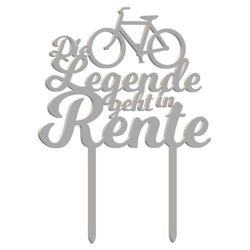 Personalisierter Ruhestand Cake Topper – Farbwahl, Rentner Geschenk, Senioren Partydeko, Rente (Fahrrad, Silber) von Generic