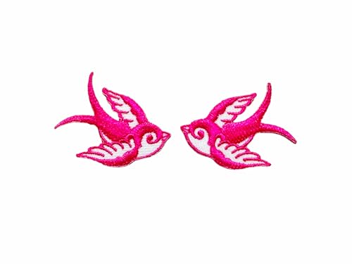 Ploen 2 Stück winzig Mini Rosa Weiß Kleiner Vogel Tattoo Schwalbe Taube Spatz Niedlich Cartoon Nähen Aufbügeln Stickerei Applikation Abzeichen Schild Patch Kleidung Kostüm von Generic