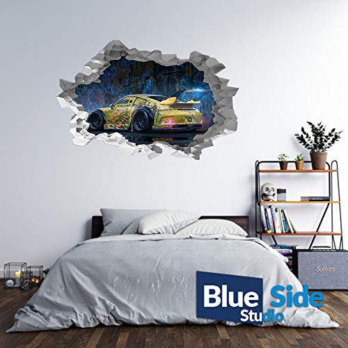 Porsche 911 Sportwagen-Aufkleber, 3D-Loch in der Wand, B-Effekt, 105 x 69 cm von Generic