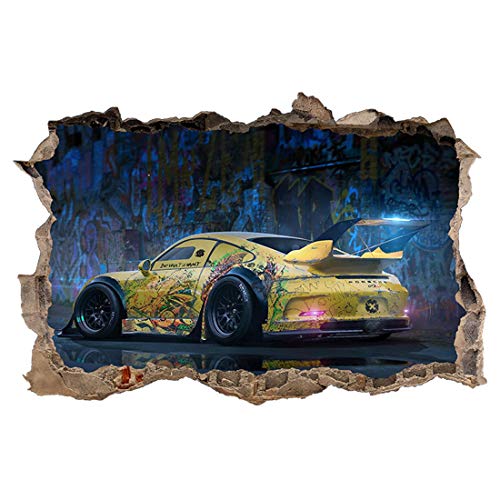Wandtattoo, Motiv: Porsche 911, 3D-Loch in der Wand, 125cm x 83cm von Generic