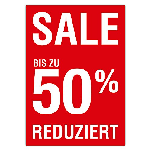 Preisschilder Schilder Plakate 10 Stück "Sale Prozentwert 50% Reduziert" DIN A3 29,7 x 42,0 cm für Räumungsverkauf/ohne Rahmen von Generic