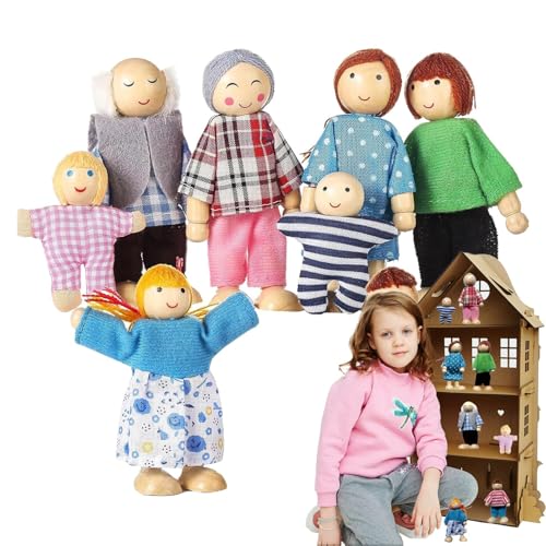 Puppenhaus-Familienset – 8 Holzfiguren Zum Spielen Im Puppenhaus, Inklusive Eltern, Geschwistern Und Haustieren | Handgefertigtes Holzpuppenset Für Kreatives Und Lehrreiches Spielen, Ideal Für Kinder von Generic