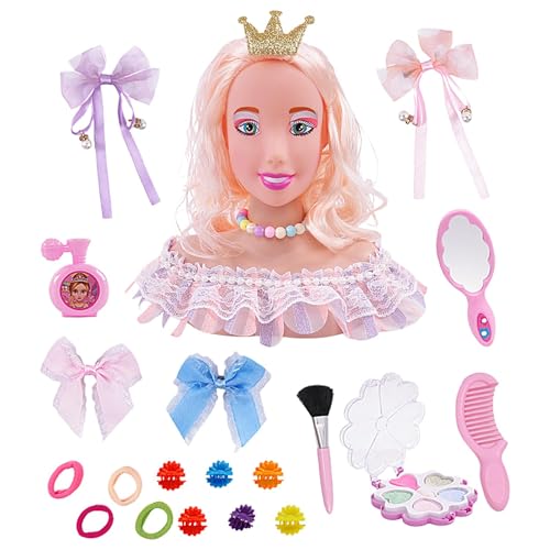 Puppenkopf für Make-up-Übungen für Kinder,Puppenkopf für Haarstyling für Kinder,Styling Head Kinderspielzeug | 20X Rollenspiel-Haarstyling-Puppe mit Haarschmuck, Make-up-Kopf, Haarstyling-Kopf für Mäd von Generic