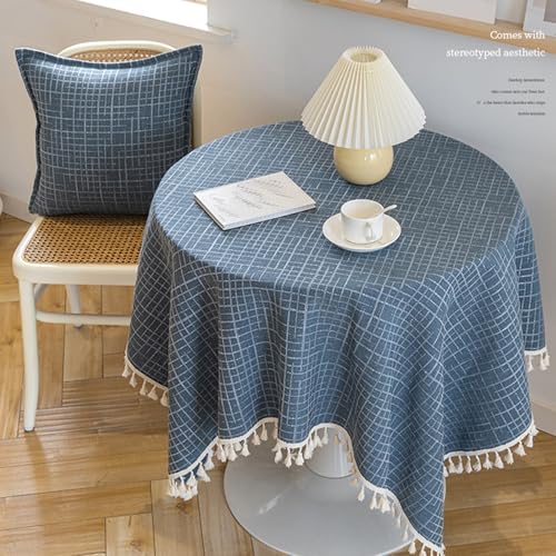 Quadratische Tischdecke mit waschbarer Tischdeckenquaste aus Baumwolle und Leinen, geeignet for Couchtisch, Küche, Esszimmer(Blu,140 * 220cm) von Generic