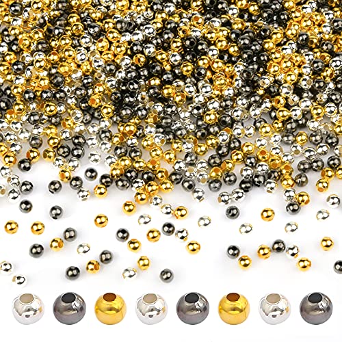 Quetschperlen Runden Perlen 4mm, 900 Stücke Zwischenperlen Metallperlen Silberperlen, Armband Perlen Klein Beading für DIY Schmuck Basteln Armbänder (Gold Silber Grau) von LUCKNIGHT