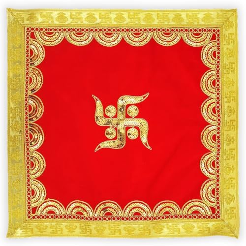 RSGM bestickter roter Samt, Pooja, Aasan-Tuch, Chowki Aasan Kapda-Matte für Puja-Tisch, Puja-Home-Mandir und Tempel, 43,2 x 43,2 cm von Generic