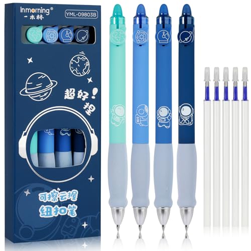 Radierbarer Kugelschreiber, Pack of 4 Gelstifte Radierbar, Erasable 0.5 mm Tintenroller Pen with 5 Refills, Gel Pens for Children, Students, School, Office (Blue) (Blau) von VWPEYY