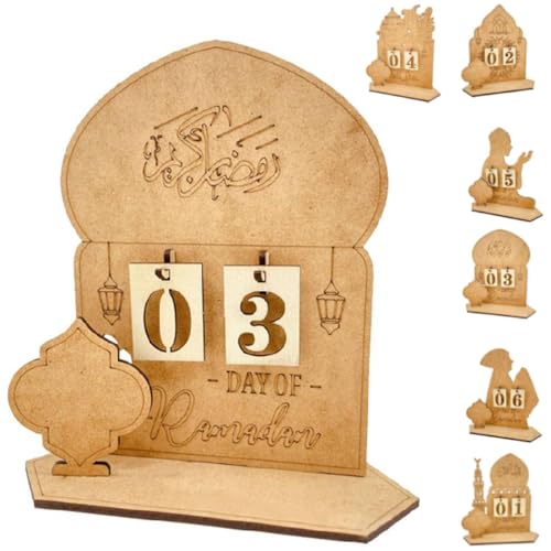 Ramadan Adventskalender 2025, Ramadan Countdown Kalender, Holz Eid Ramadan Mubarak Adventskalender Countdown Kalender Handwerk Ornament, Eid Al Fitr Adventskalender für Arabisch Muslim Islamischer von Generic