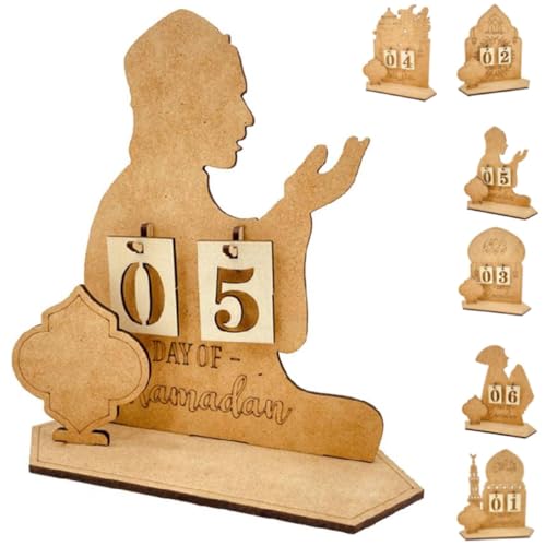 Ramadan Adventskalender 2025, Ramadan Countdown Kalender, Holz Eid Ramadan Mubarak Adventskalender Countdown Kalender Handwerk Ornament, Eid Al Fitr Adventskalender für Arabisch Muslim Islamischer von Generic