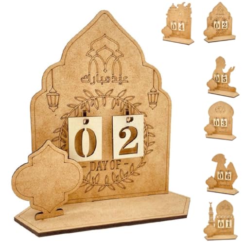 Ramadan Adventskalender 2025, Ramadan Countdown Kalender, Holz Eid Ramadan Mubarak Adventskalender Countdown Kalender Handwerk Ornament, Eid Al Fitr Adventskalender für Arabisch Muslim Islamischer von Generic