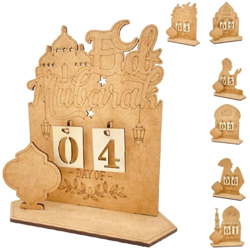 Ramadan Adventskalender 2025, Ramadan Countdown Kalender, Holz Eid Ramadan Mubarak Adventskalender Countdown Kalender Handwerk Ornament, Eid Al Fitr Adventskalender für Arabisch Muslim Islamischer von Generic