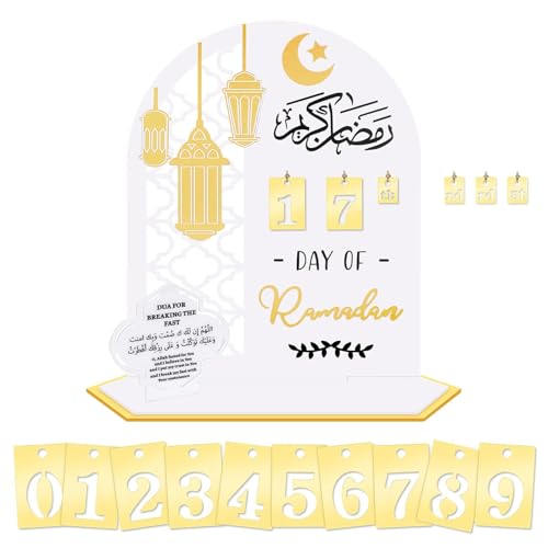 Ramadan Deko | Ramadan Kalender Aus Holz | Ramadankalender Kinder | Eid Mubarak Adventskalender, DIY Ramadan Dekoration 30 Tage Countdown - Kalender für Zuhause (Beige) von Generic