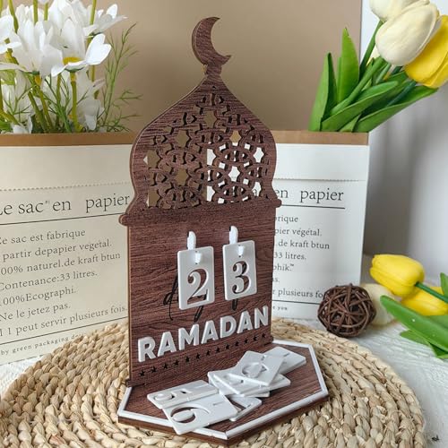 Ramadan Deko | Ramadan Kalender aus Holz | Ramadankalender Kinder | Eid Mubarak Adventskalender | DIY Ramadan Dekoration 30 Tage Countdown | Kalender für Zuhause, Braun (A) von Generic