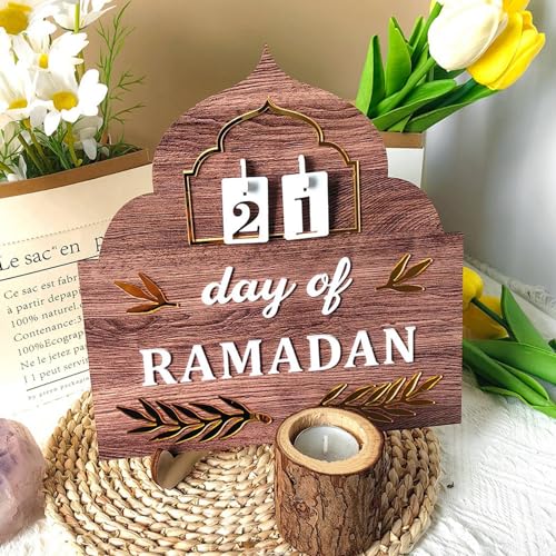 Ramadan Deko | Ramadan Kalender aus Holz | Ramadankalender Kinder | Eid Mubarak Adventskalender | DIY Ramadan Dekoration 30 Tage Countdown | Kalender für Zuhause, Braun (B) von Generic