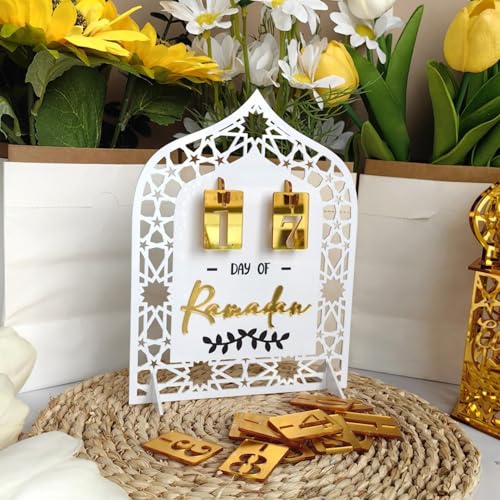 Ramadan Kalender, Eid Mubarak Dekoration DIY Ramadans Dekoration Aus Holz Kalender Countdown Ornament Gebet Ramadan Mubarak Deko Wohnzimmer Geschenke Ramadankalender (A) von Generic