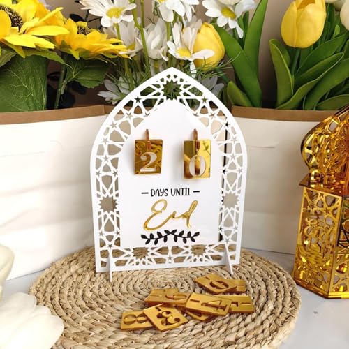 Ramadan Kalender, Eid Mubarak Dekoration DIY Ramadans Dekoration Aus Holz Kalender Countdown Ornament Gebet Ramadan Mubarak Deko Wohnzimmer Geschenke Ramadankalender (B) von Generic