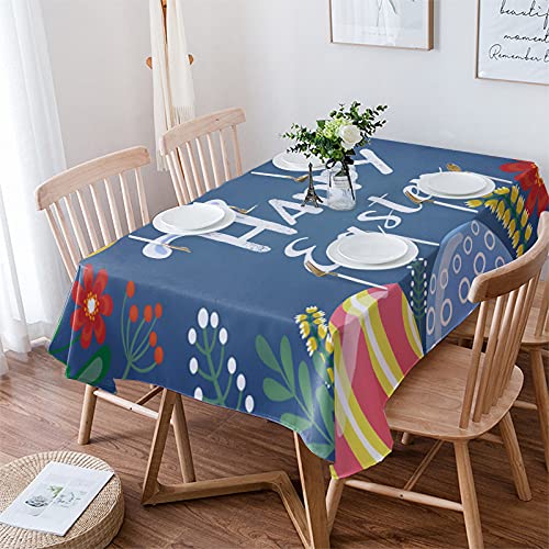 Rechteckig Tischtuch Frohe Easter Buntes Ei Mit Blume Blau Tischwäsche Abwaschbar Auslaufsicher Wasserdicht Tischdecken, Für Hochzeit, Küche, 137x183cm von Generic